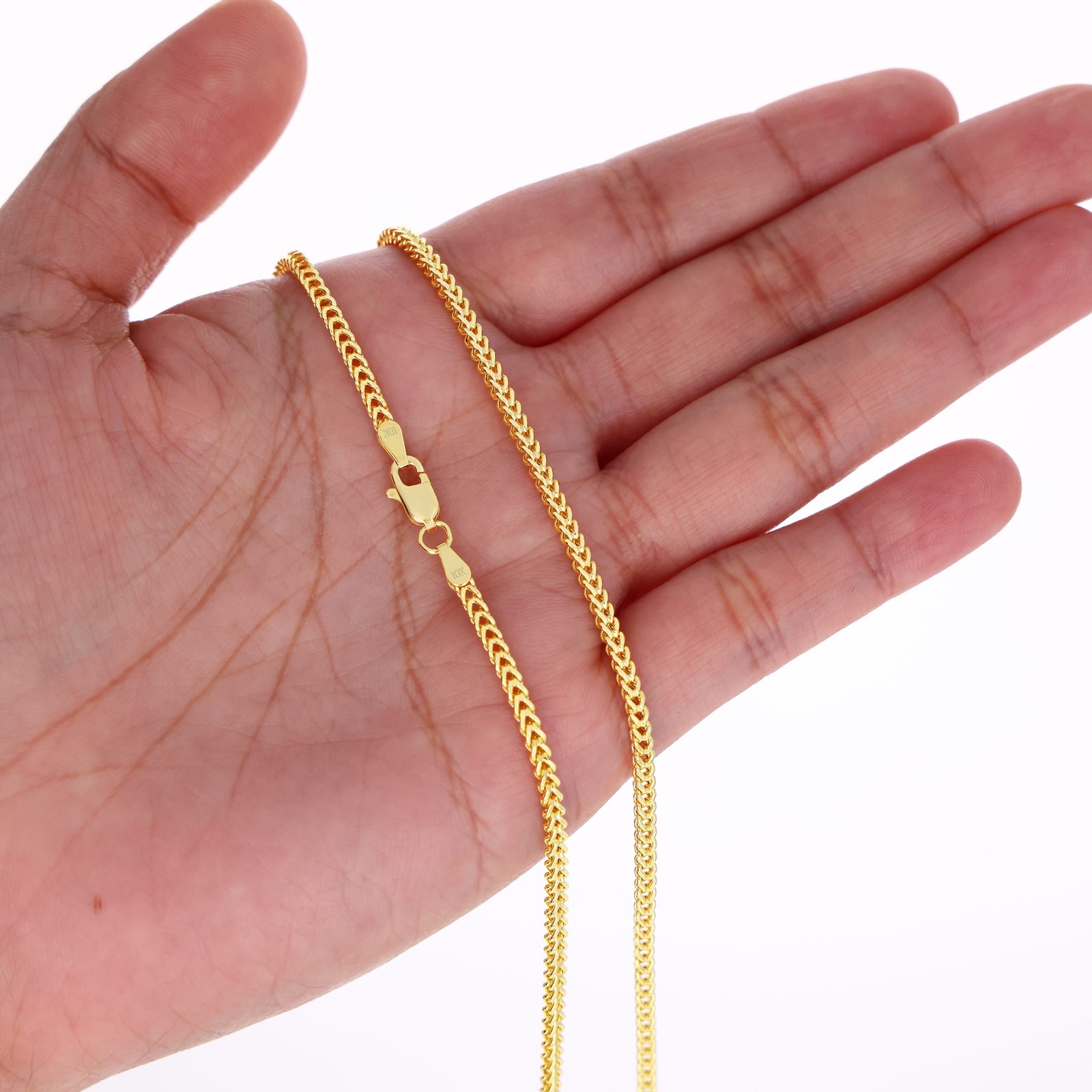10K Yellow Gold 2.5mm Franco Box Wheat Foxtail Chain Necklace Mens Women 16″-30″