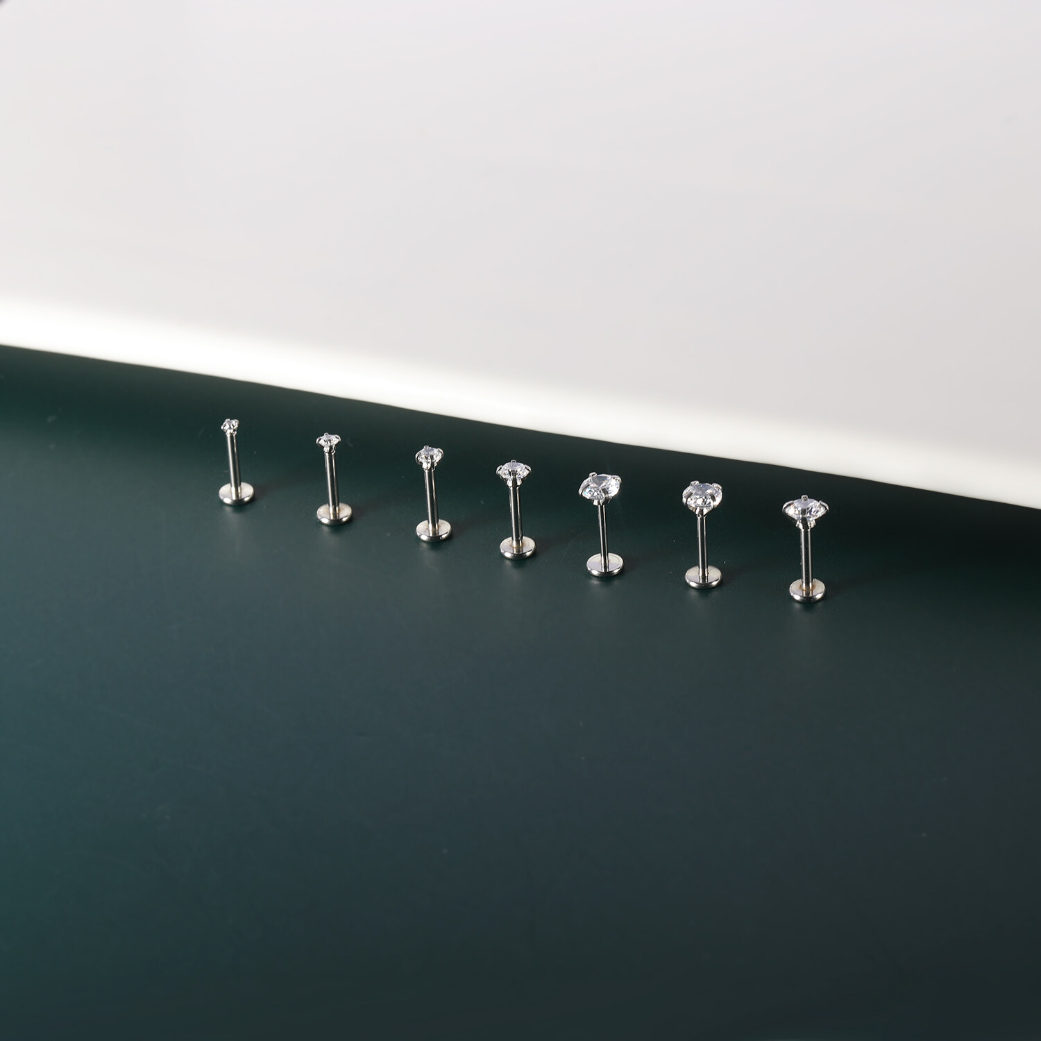 10Pcs Stainless Steel Labret Lip Stud Push in CZ Monroe Ear Helix Conch Piercing