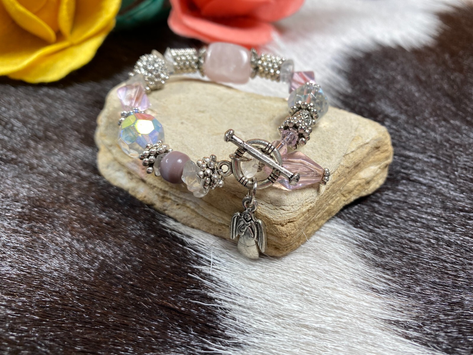 Colorful Bracelets Wholesale Lot of 12 Multi Color Angel Beaded Toggle Bracelet