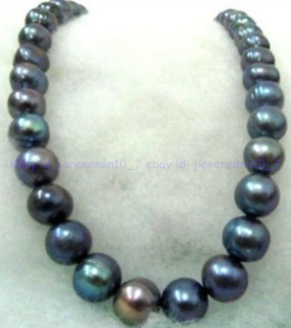 18 INCHES RARE TAHITIAN 12-13MM SOUTH SEA BLACK GREEN PEARL NECKLACE Z2560