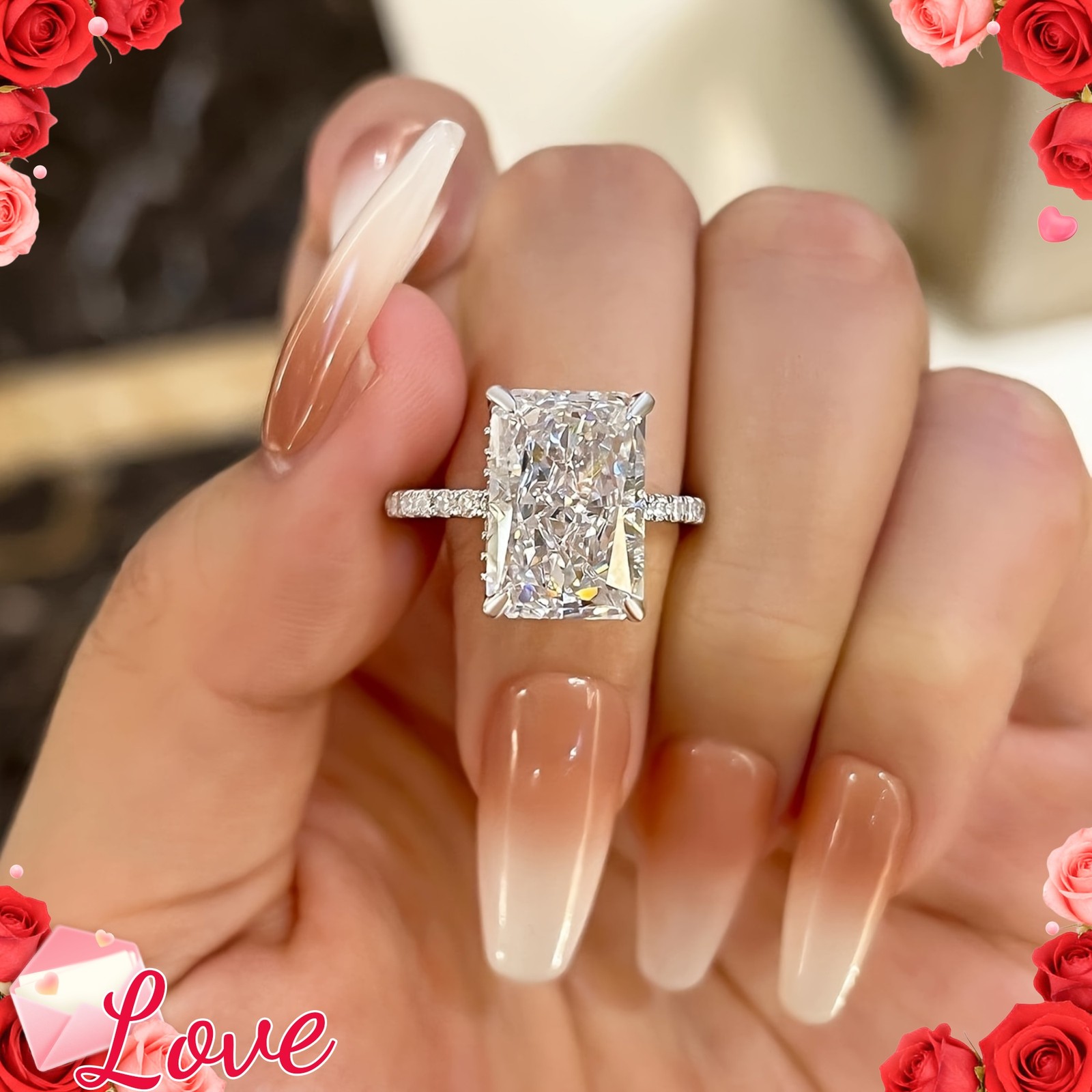 4 Carat Moissanite Ring In Sterling Silver Size 5 6 7 9 For Women