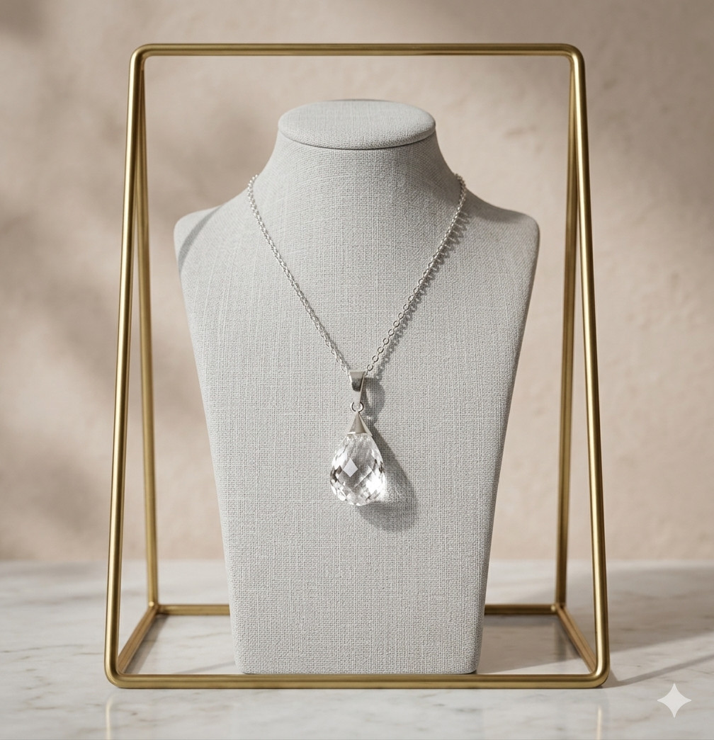 Drop Crystal Topaz Pendant Sterling Silver Gemstone Jewelry With Sliver Chain