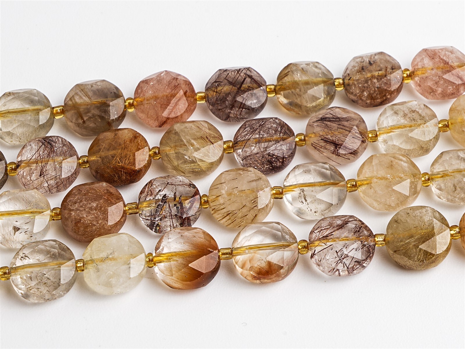 Natural Transparent Brown Rutile Quartz Beads AA Flat Round 8MM 10MM Loose Beads