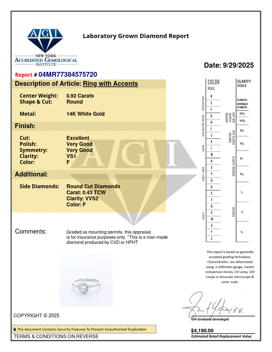 Side Stone Engagement Ring 14K Gold Halo Round 1.35 CT Lab-Grown Diamond F VS1