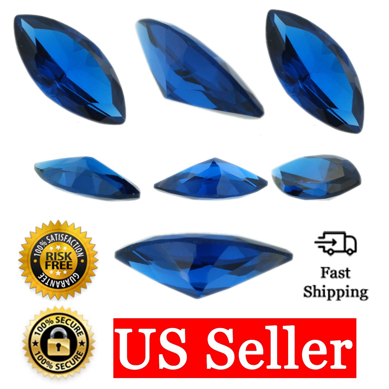Loose Marquise Cut Sapphire CZ Stone Single Blue Cubic Zirconia Sept. Birthstone