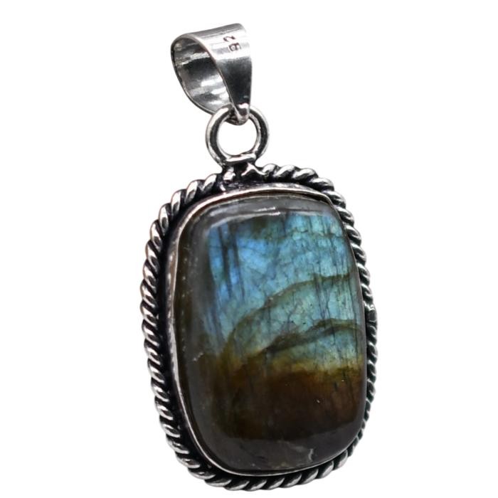 Labradorite Natural Gemstone Antique Silver Plated Pendant 1.5″ J 728