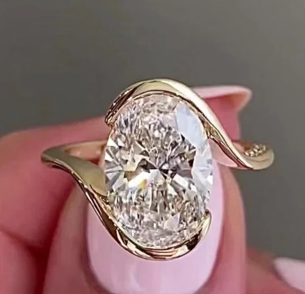 Oval Cut 2.00 Ct Natural Diamond Bypass Wedding Ring 14K Real Yellow Gold Size 8