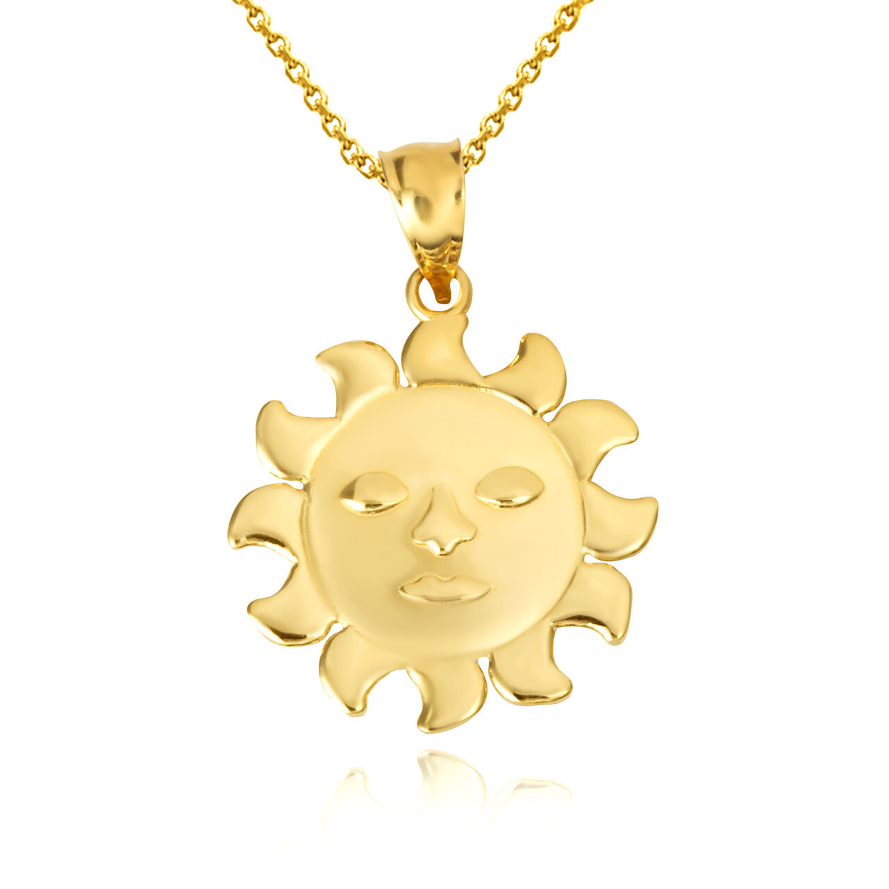 Gold Celestial Sun Face Pendant Necklace (Available in Yellow/Rose/White Gold)