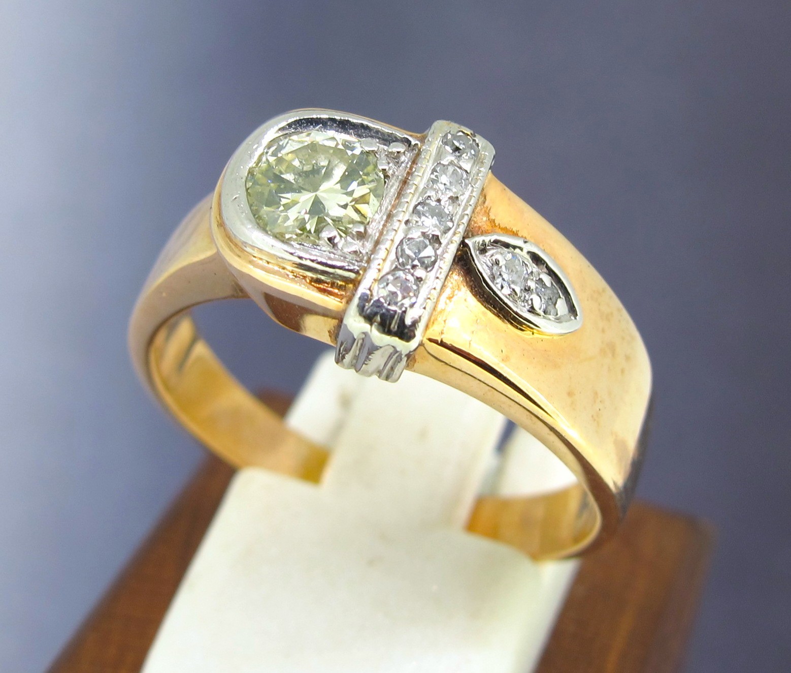 .50 ctw Diamonds 10k Yellow Gold and Plat Antique Buckle Ring Size 9.5