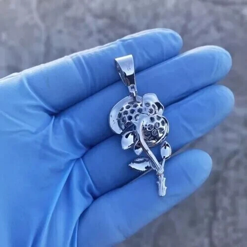 2Ct Lab-Created Diamond Round Cut Rose Pendant 14K White Gold Silver Plated