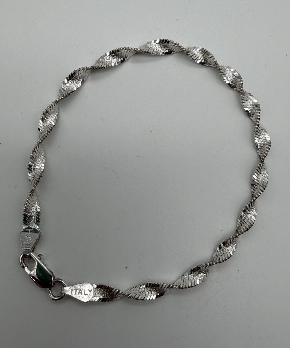 VTG Sterling Silver – Italy HAN Herringbone Twisted 7.5” Bracelet 3.75mm