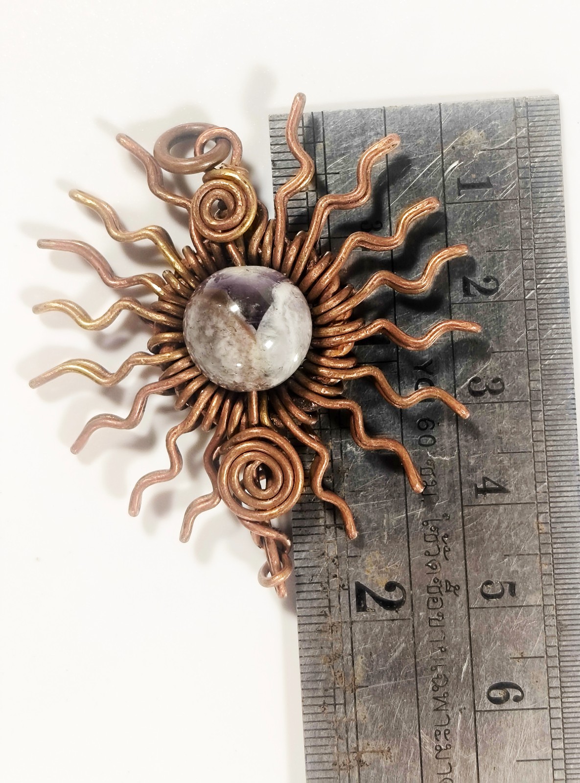Sun Pendant Copper Amethyst Wire-Wrapped Jewelry Energy Health Lucky #PS0007