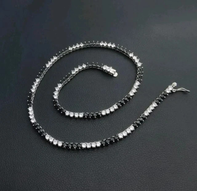 18CT Black & White Diamond Lab Created Tennis Necklace 14K White Gold Plated 18″
