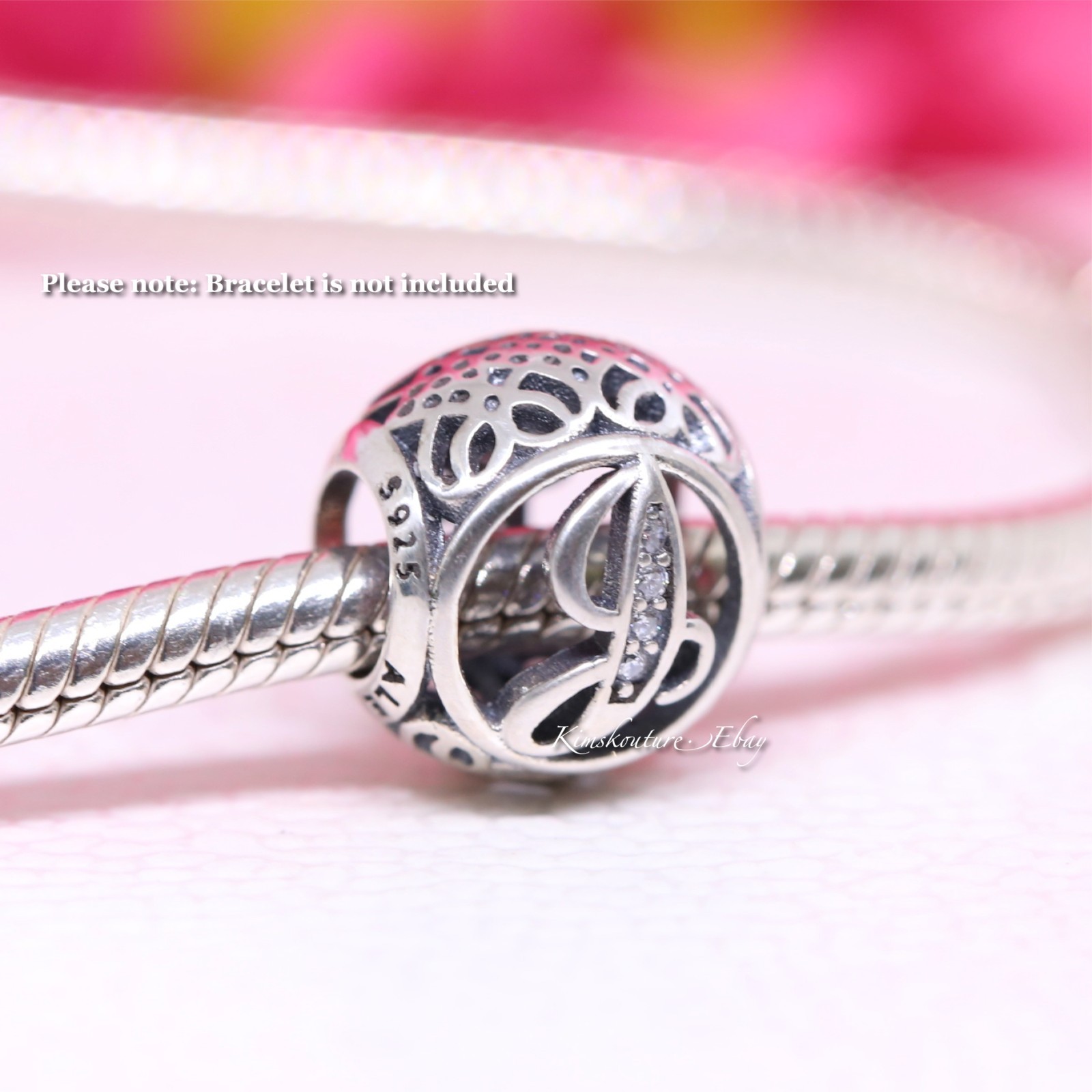 Authentic Pandora Vintage J Alphabet Charm Sterling Silver Bead 791854CZ