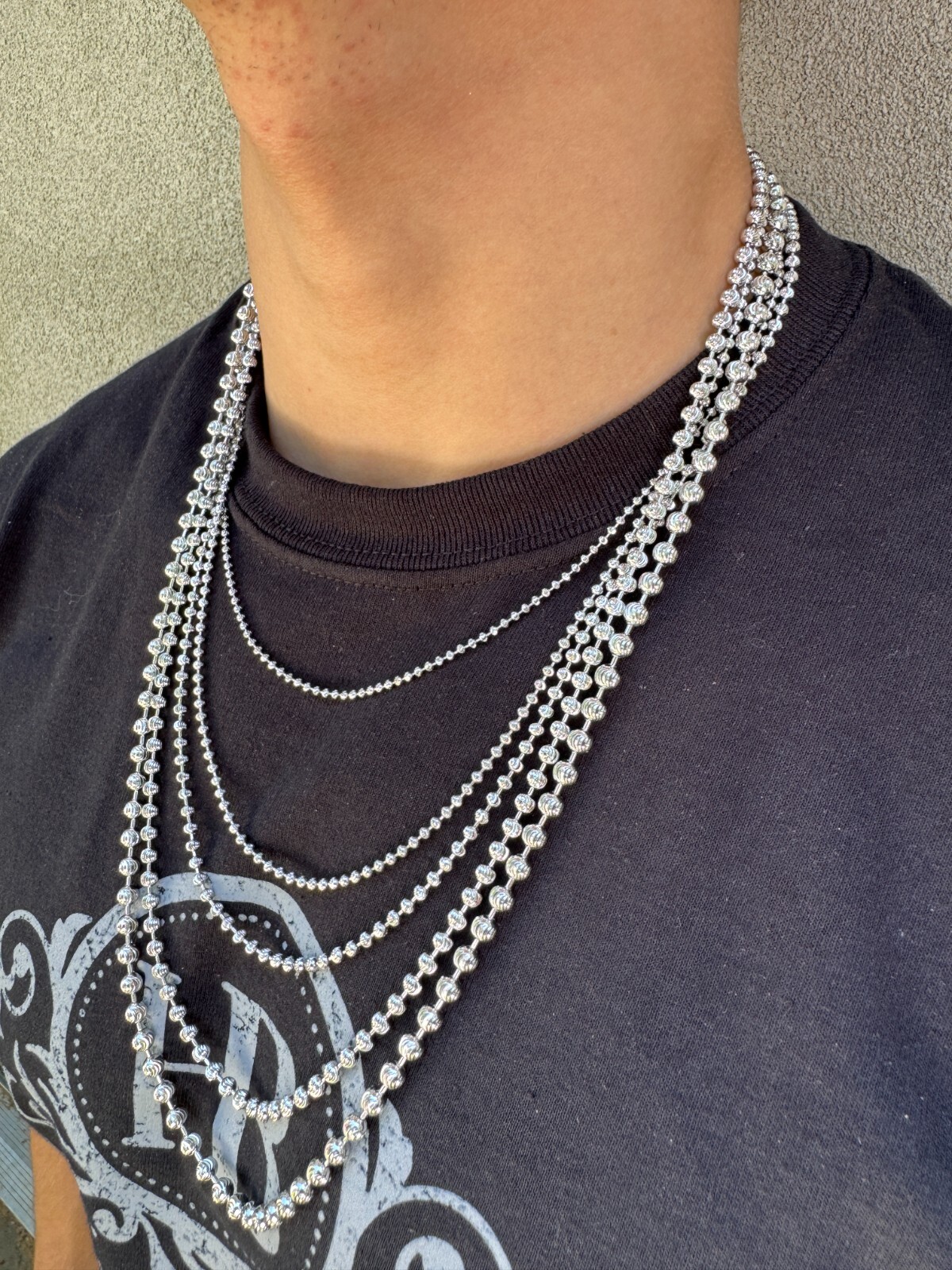 Ball Moon Chain Necklace SOLID 925 Silver Rhodium Finish Hip Hop Diamond Cut