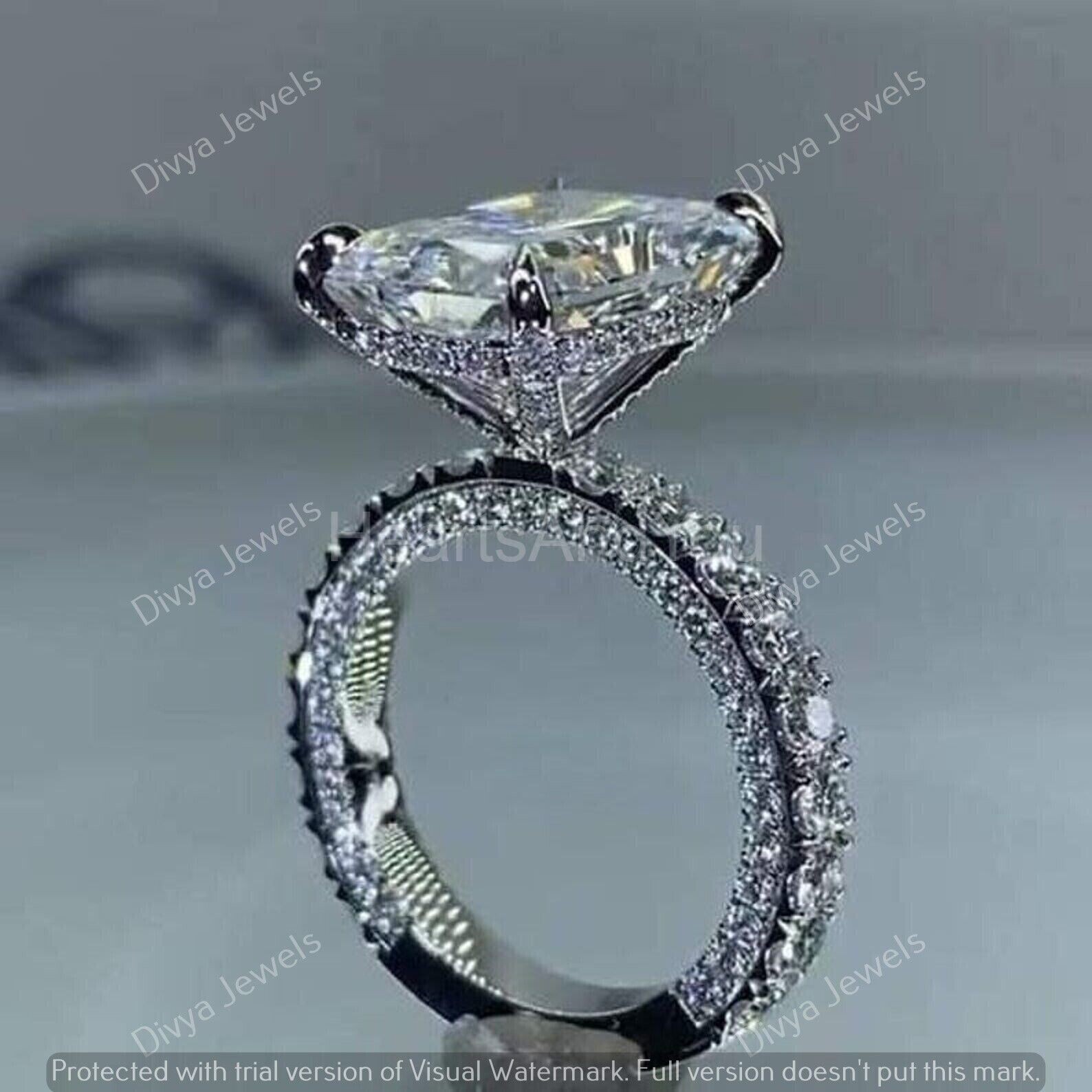 5 CT Radiant Cut Moissanite Hidden Halo Engagement Ring Real 925 Sterling Silver
