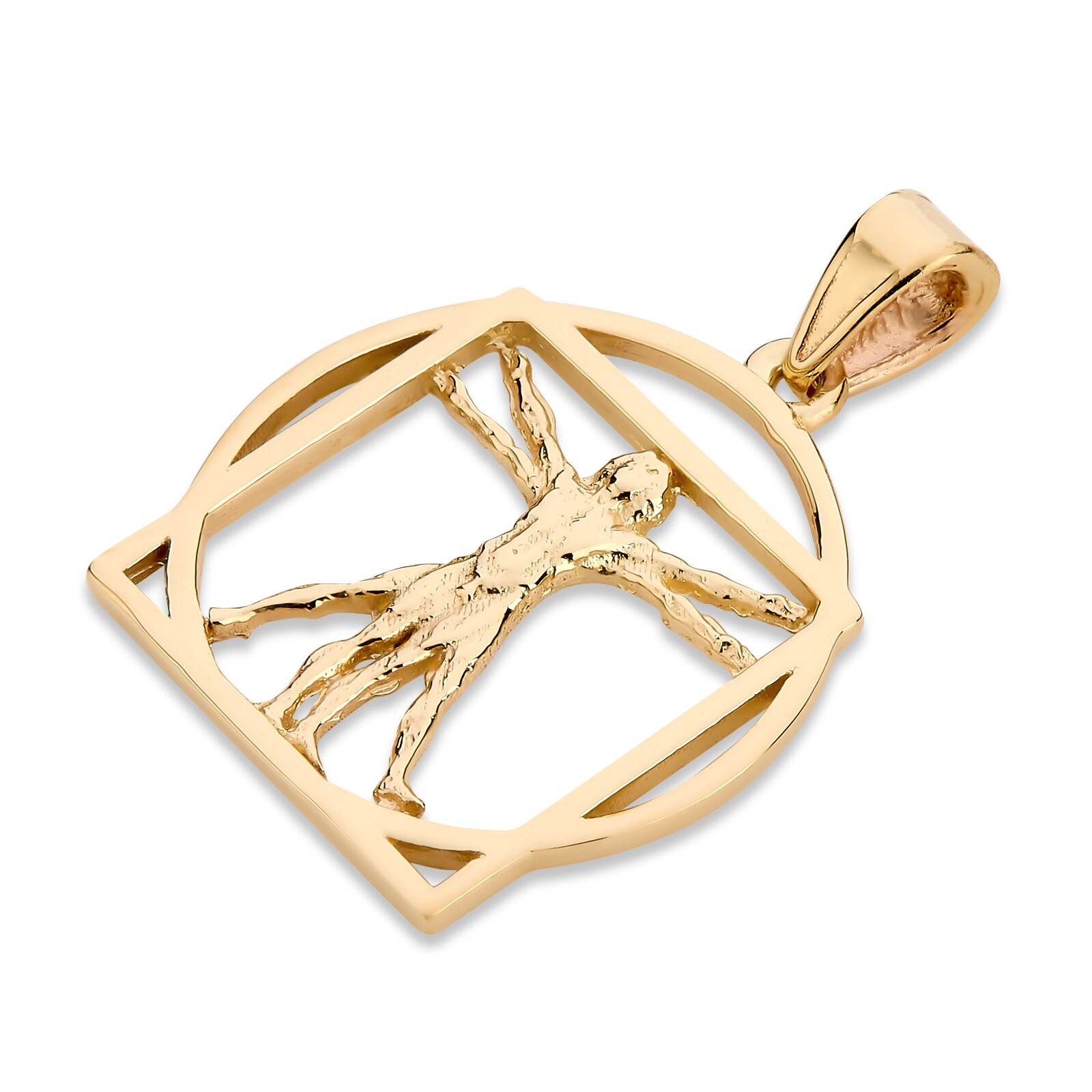 Solid 18K Yellow Gold Da Vinci Vitruvian Man Pendant, 3/4″, Renaissance Art