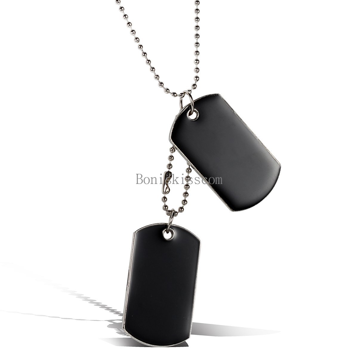 Double Simple Style Dog Tag Pendant Necklace for Men Black / Blue Selectable