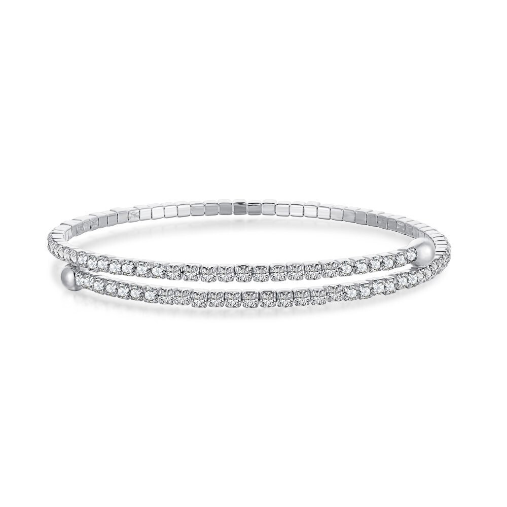 18K White Gold Plated Double Tennis Bracelet Made With Swarovski Elements