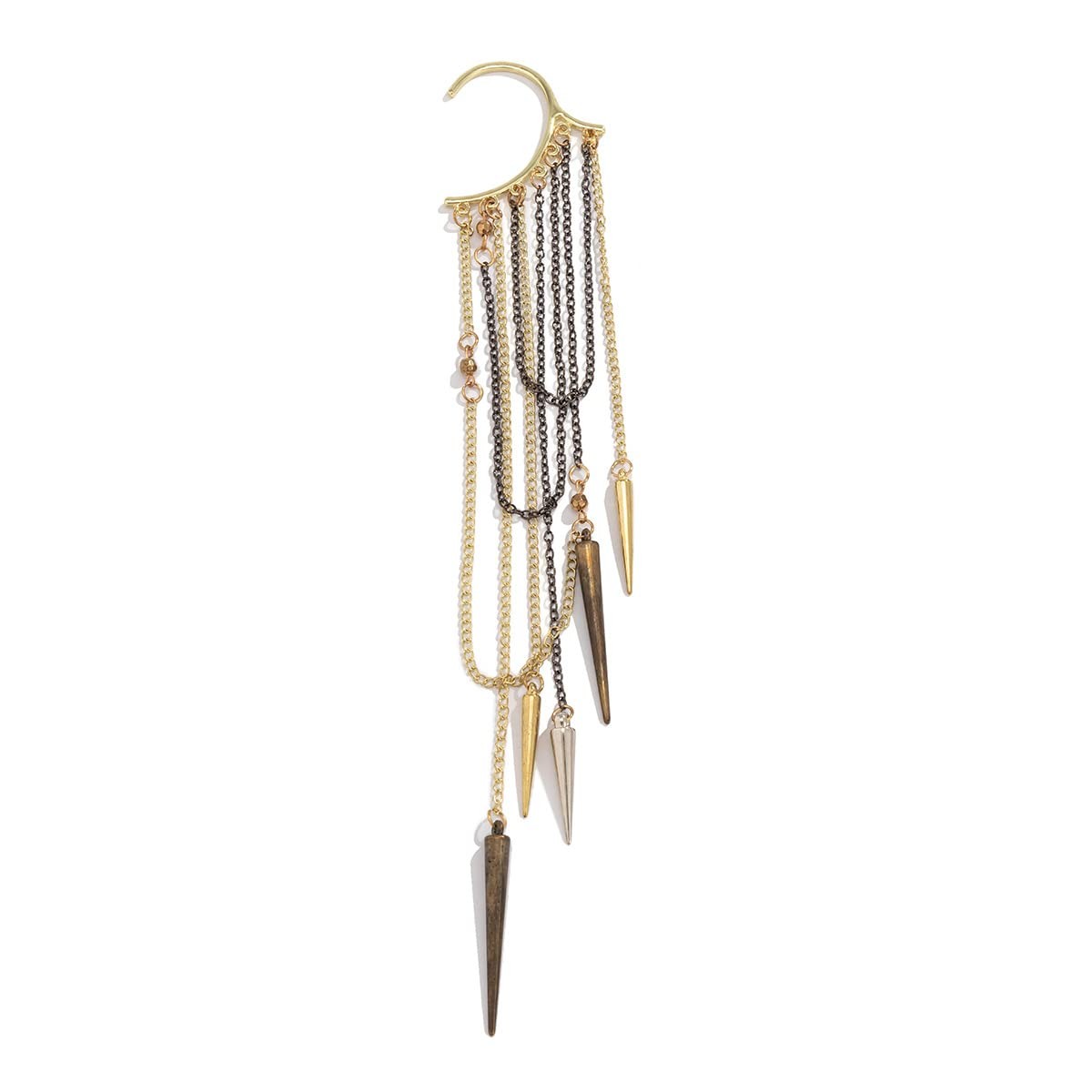 Gothic Retro Long Chain Tassel Ear Cuff Wrap 1pcs Non-Piercing Cone Bar Pendant