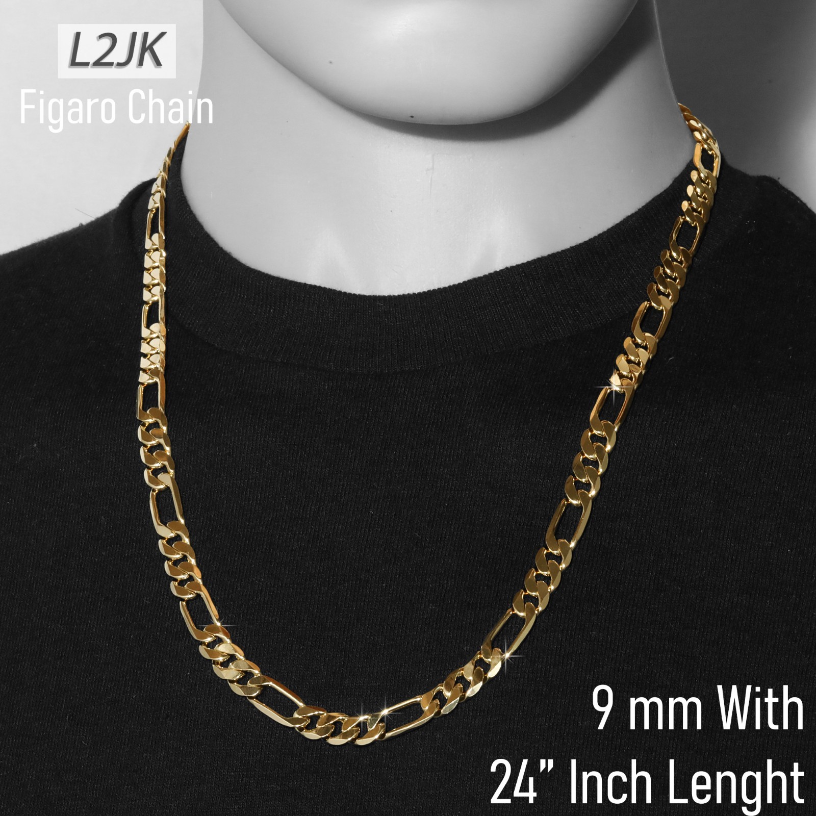 Italy Figaro Chain Link 14K Gold Plated 9mm 24″ Hip Hop Fashion For Men’ & Women
