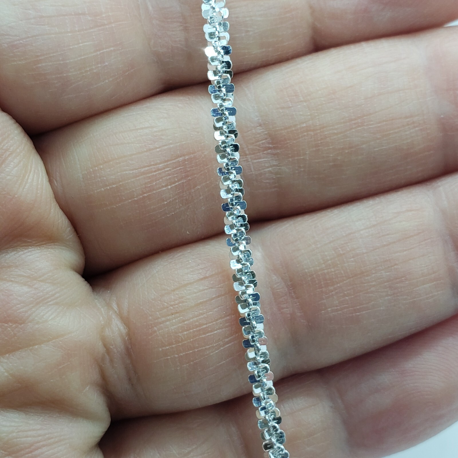 Sterling Silver Sparkle Rock Chain Necklace Bracelet 2mm Diamond 7″-24″