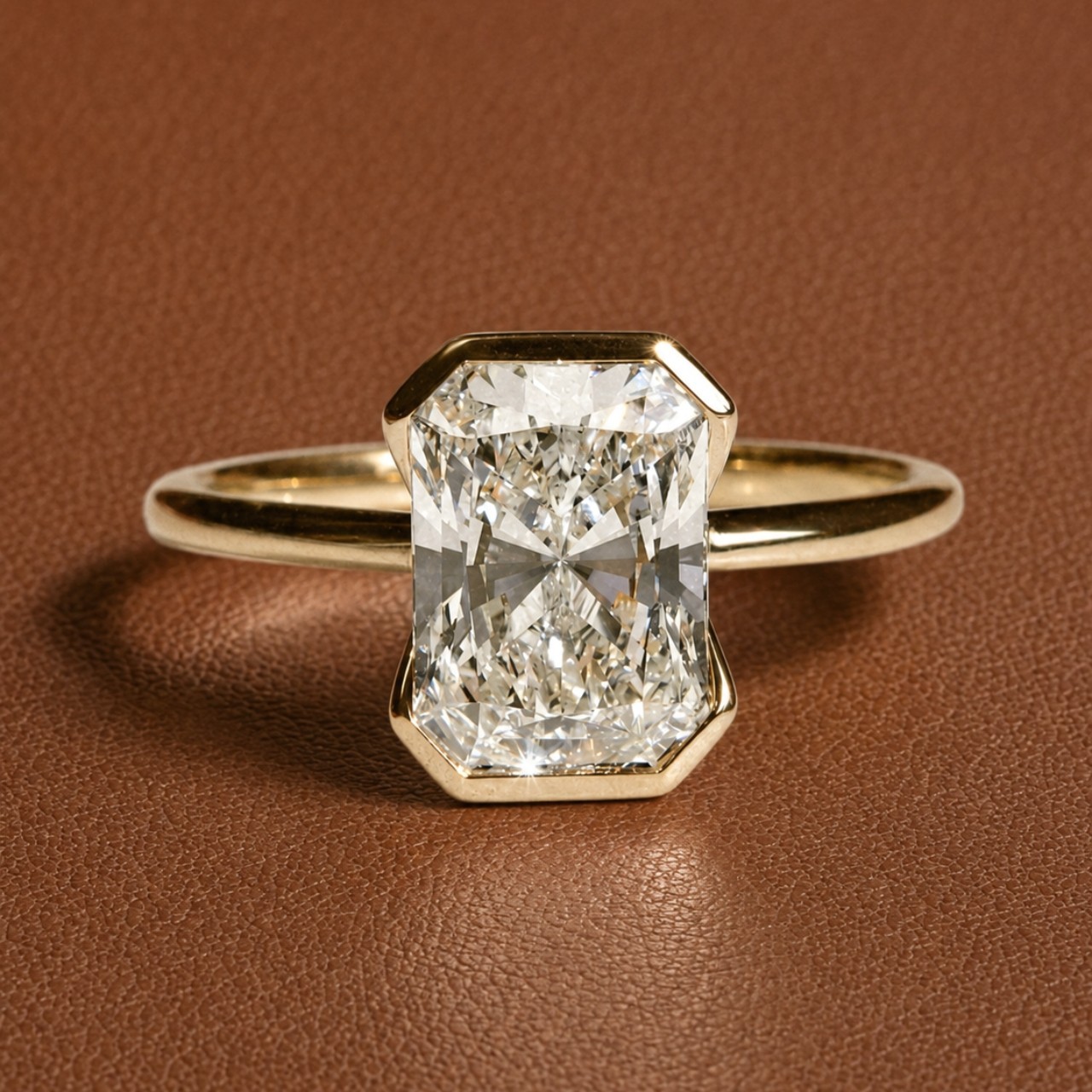 2CT Radiant Moissanite Half Bezel Engagement Ring Sterling Silver