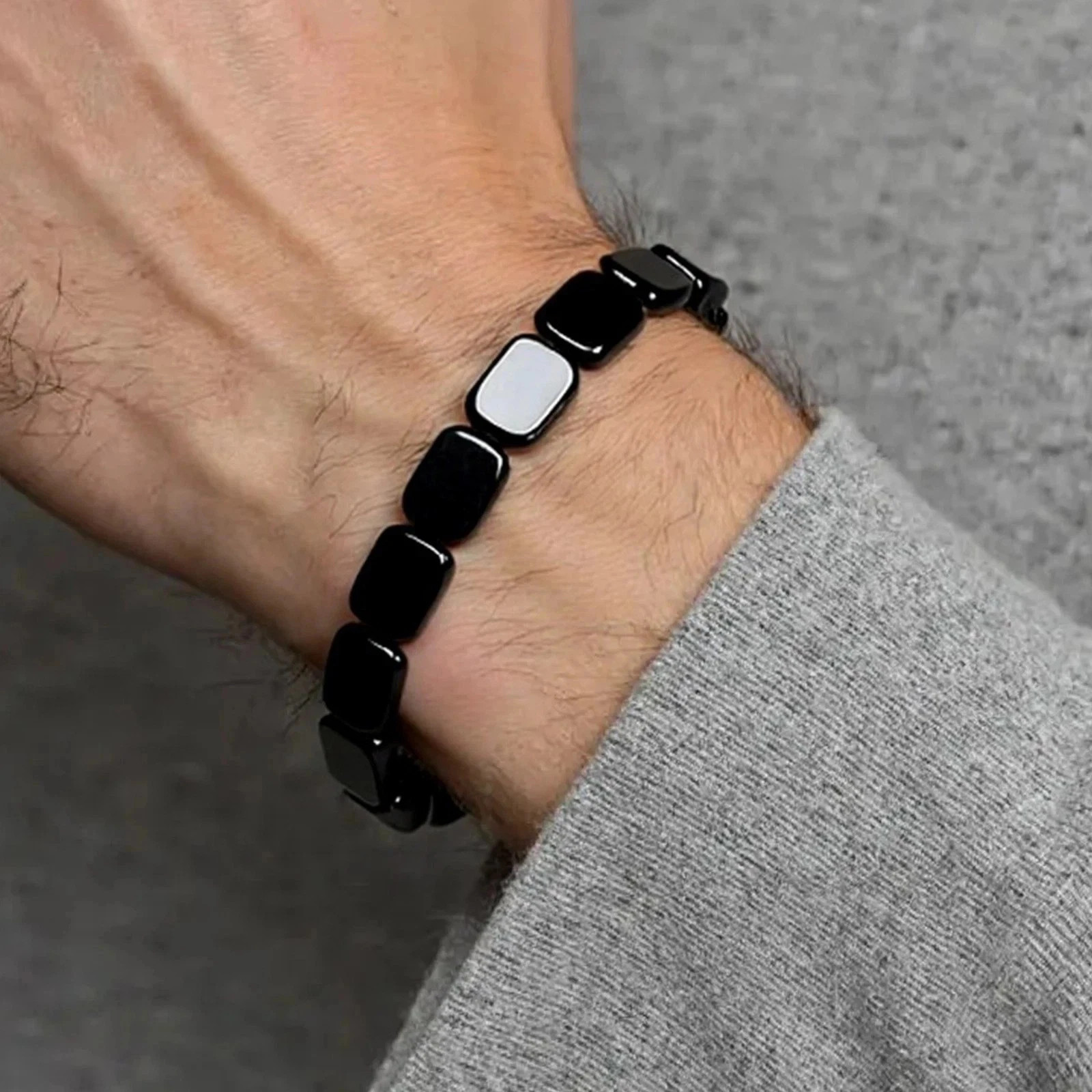 2× Natural Hematite Bracelet Reignites Masculine Energy Stretch Beaded Healing