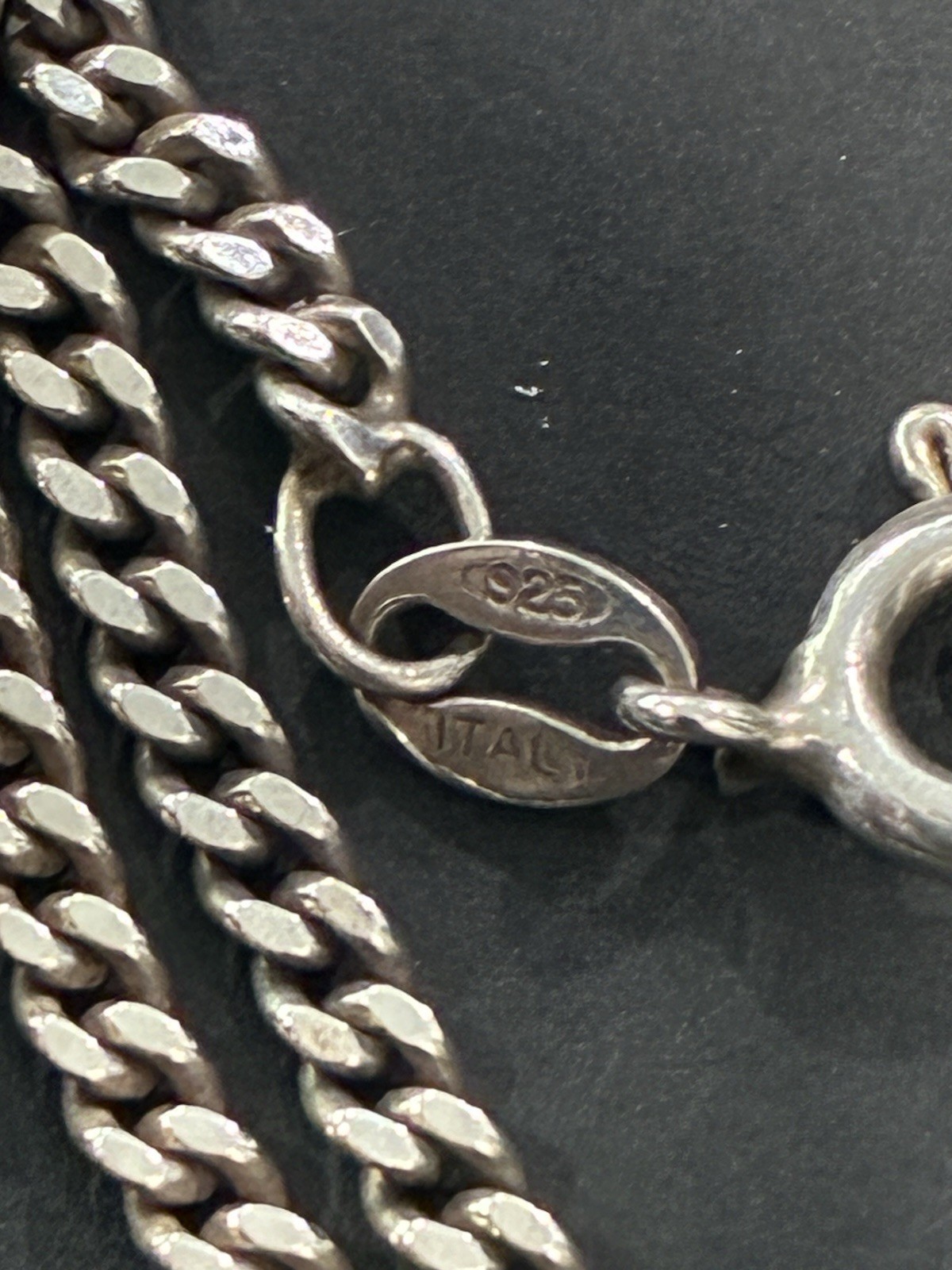 925 Italy Sterling Silver Curb Chain Peach Halo Black Marcasite Pendant Necklace