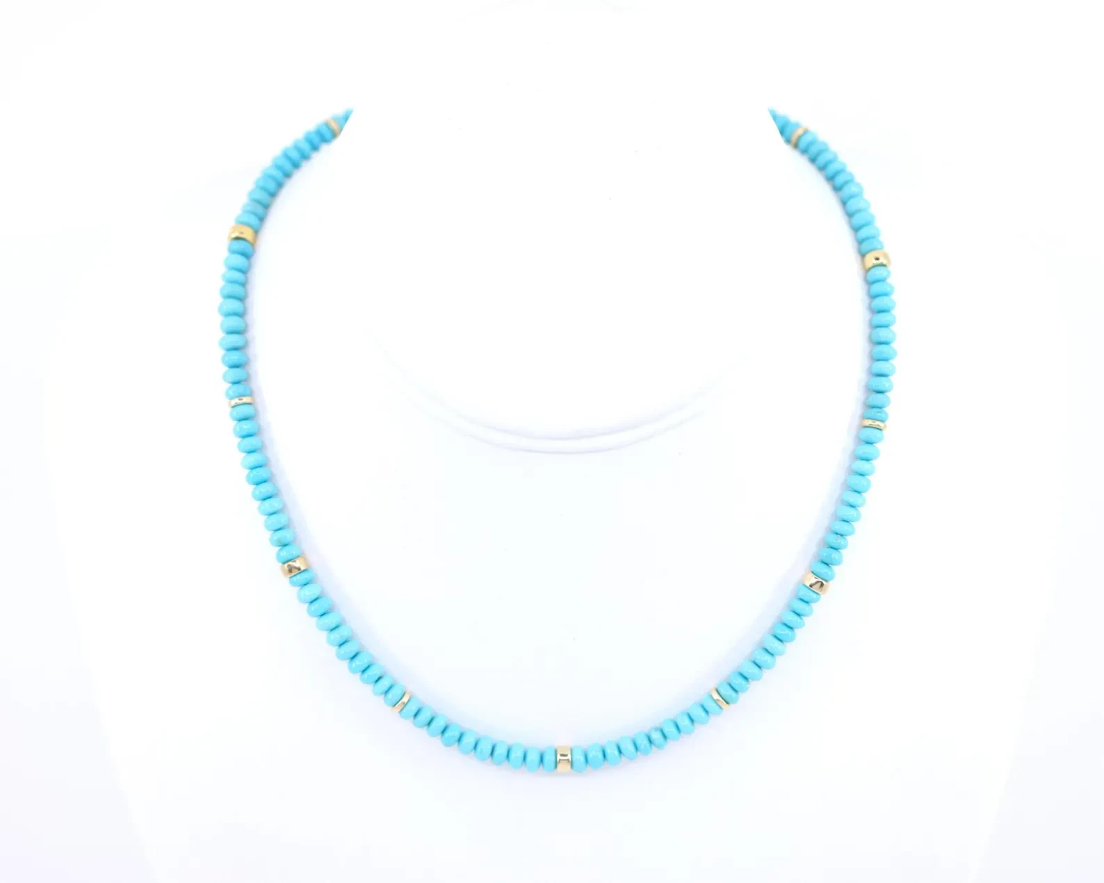 Sleeping Beauty Turquoise Necklace | Solid 14K Gold | Sky Blue 4.5mm Rondelle