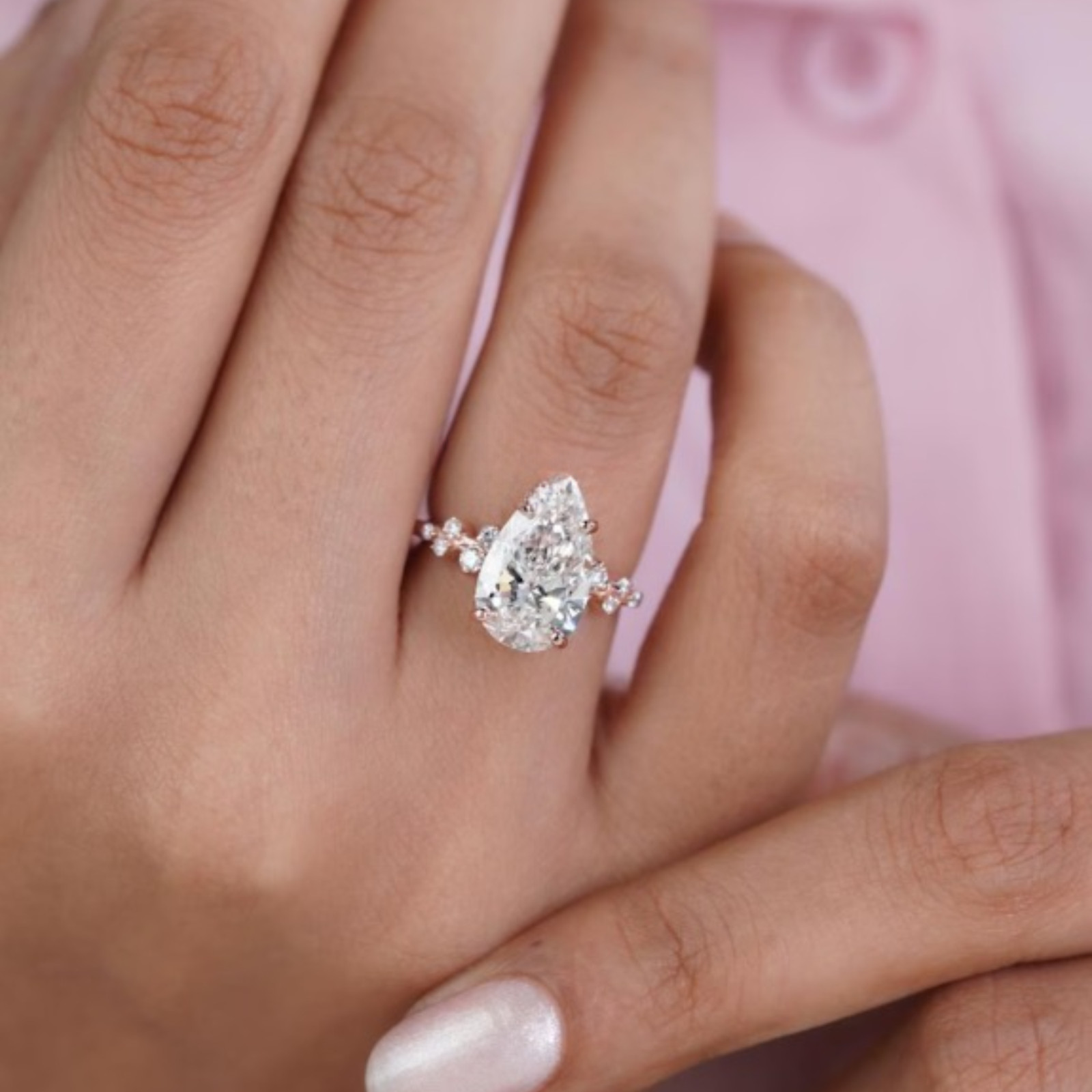 4.00 Carat Pear Cut Lab Created Diamond Solitaire Ring | 14k Solid Rose Gold