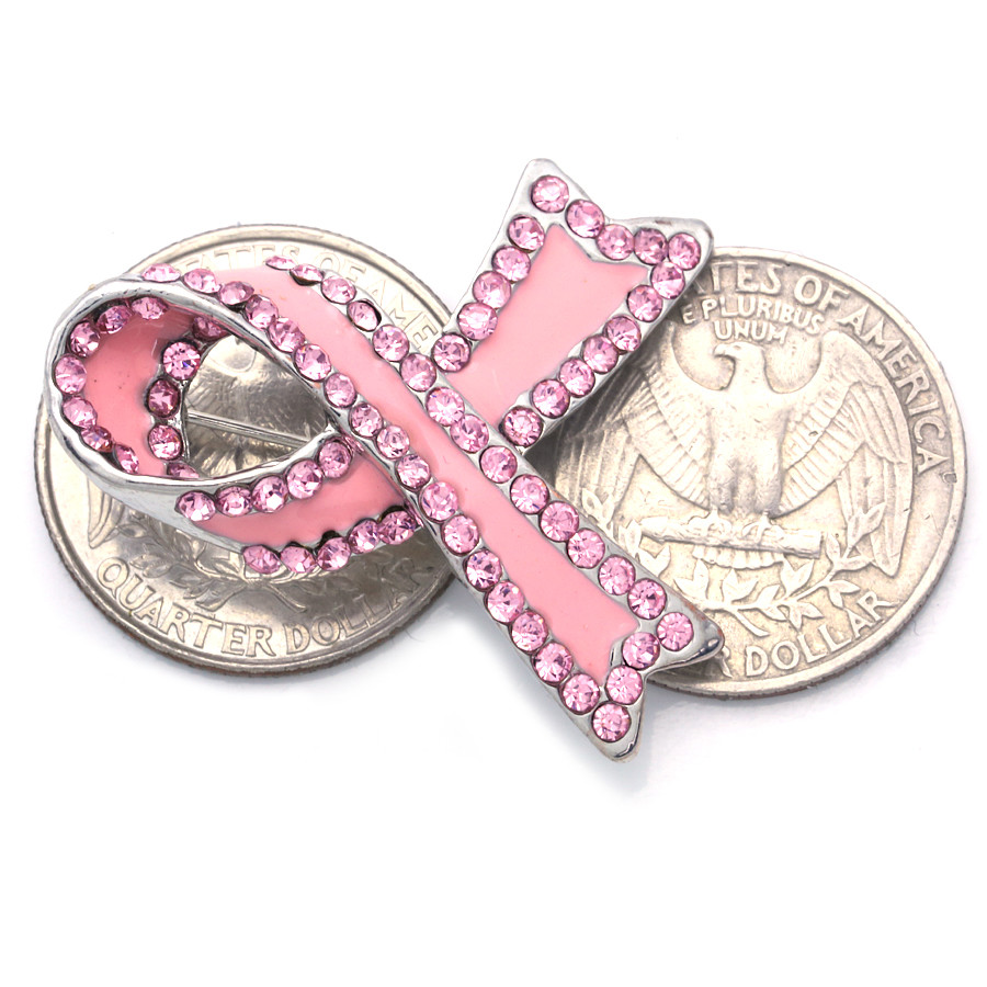 Support Breast Cancer Awareness Pink Crystal Ribbon Brooch Women Fashion Jewelry