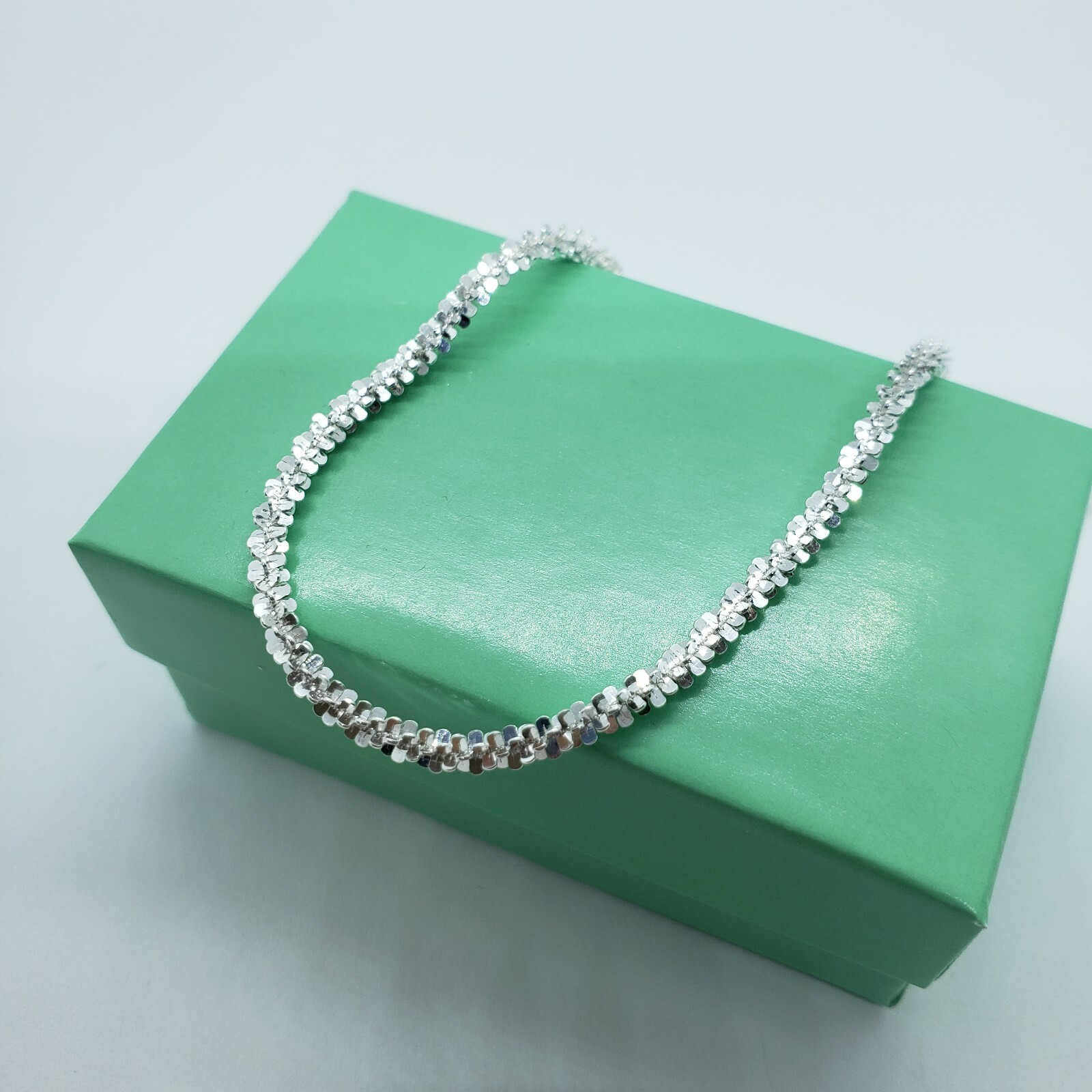 Sterling Silver Sparkle Rock Chain Necklace Bracelet 2mm Diamond 7″-24″