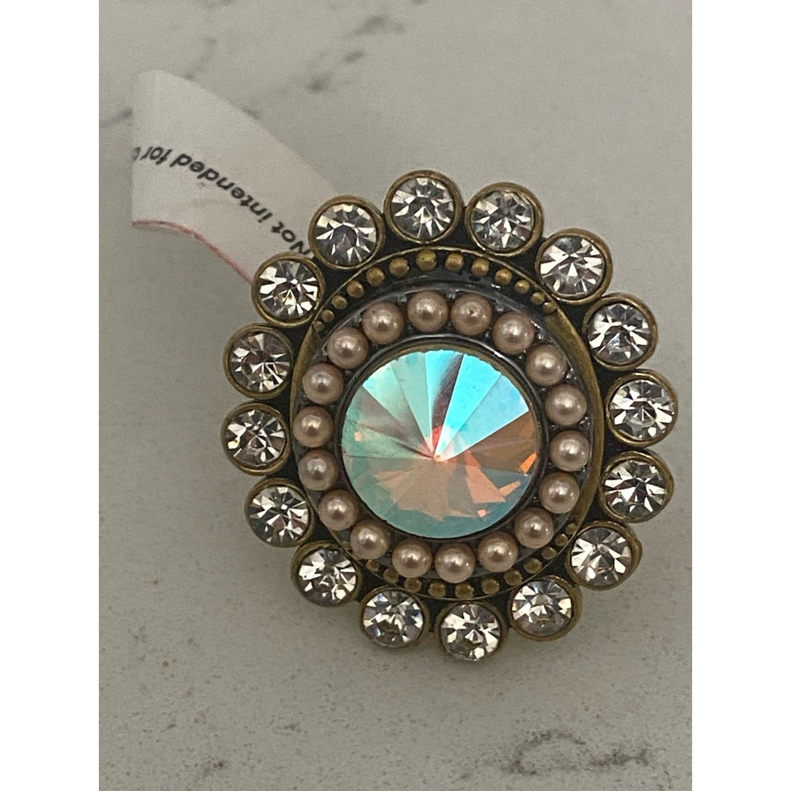 Kurt Geiger Octavia Cocktail Ring Size 8 NWT Goldtone plate/crystal Vintage Look