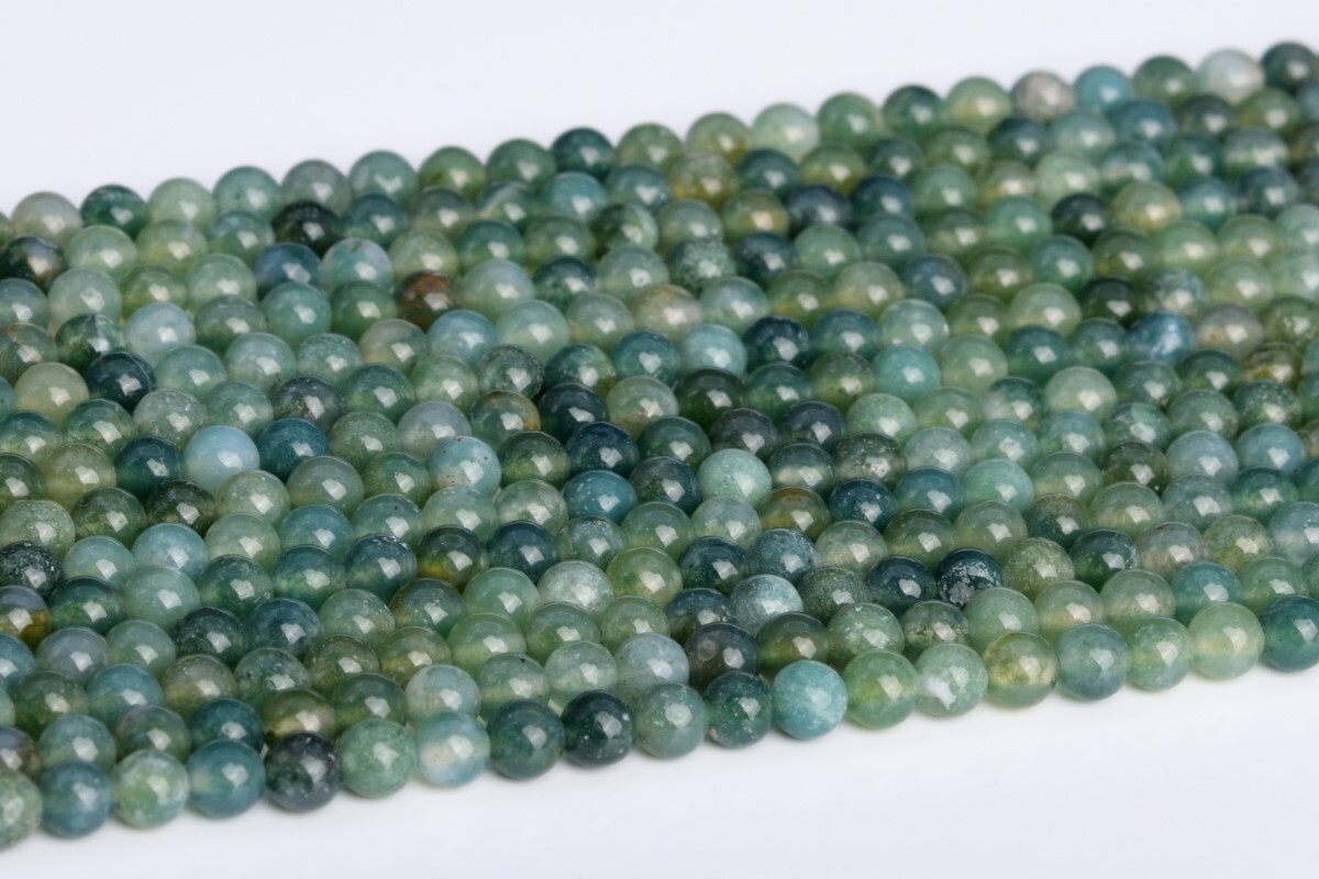 Natural Green Moss Agate Beads Grade AAA Round Loose Beads 3/4/6/8/10/12/15-16MM
