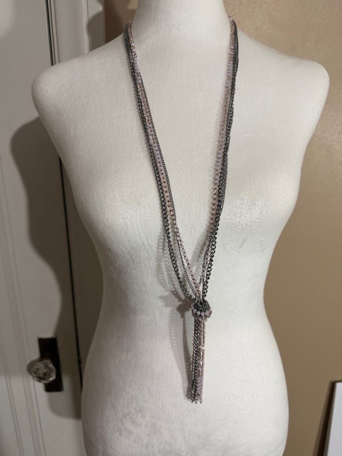 Simply Vera Wang Multi-Strand Gray and Pink Knot Pendant Necklace