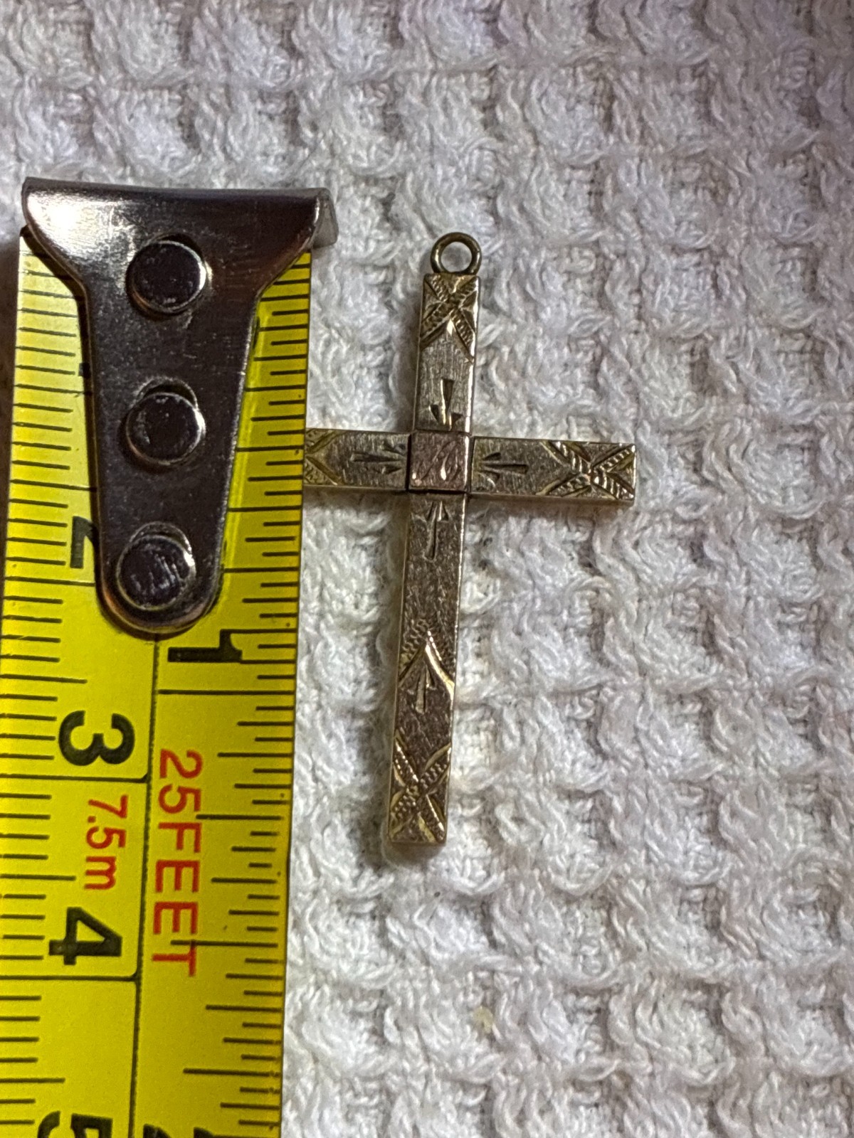 Vintage 1940s-50s Cross Pendant. Hand-etched arrows & Monogrammed “A
