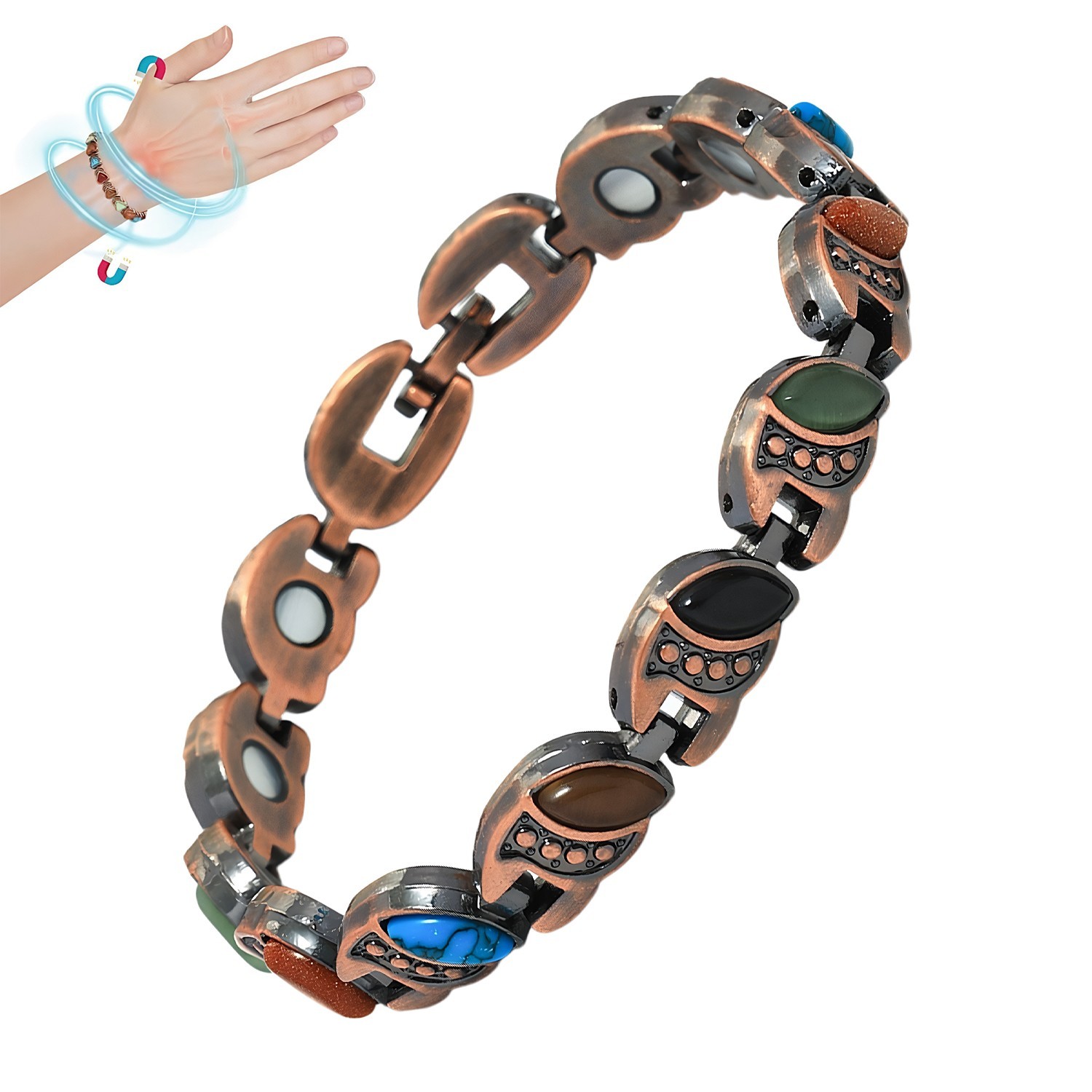 Antique Red Copper Magnetic Bracelet for Adult, Anti-Oxidation Scratch Resistant