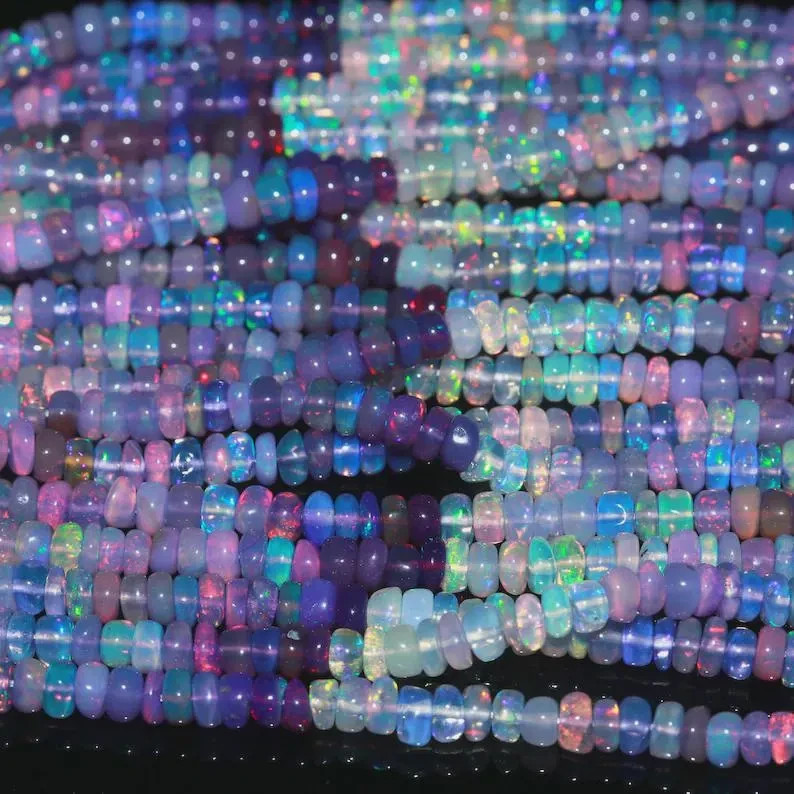 Natural Ethiopian Opal Rondelle Beads: Welo Fire Lilac Opal Gemstone (3mm-4mm)