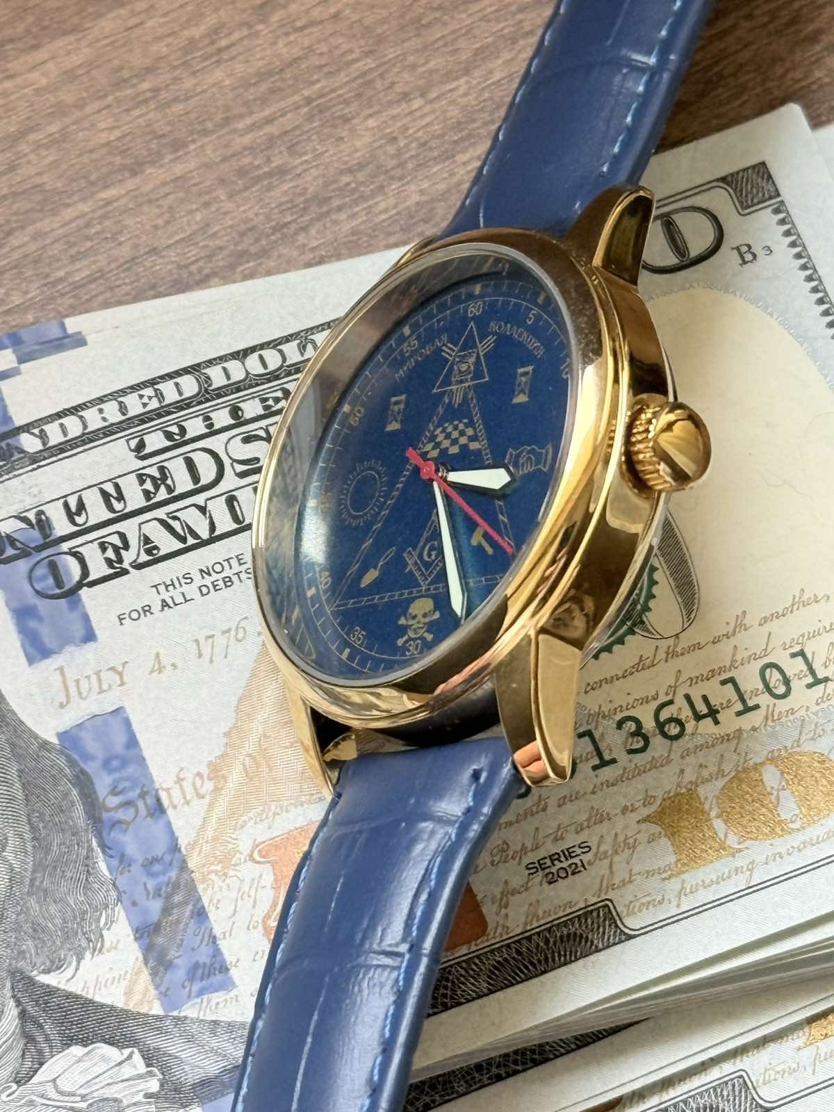 Mason Raketa 1990s Watch,Blue Soviet Mechanical Skull Men’s Wrist Pyramid USSR