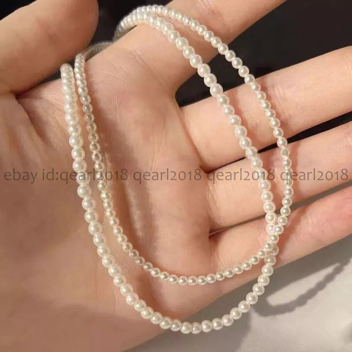 2 Rows White South Sea Shell Pearl Round Beads Necklace 17-18 inch 3/4mm
