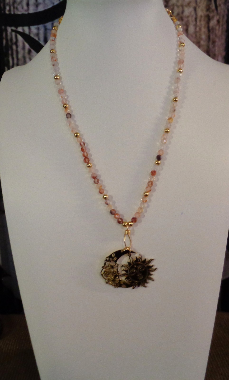 Artisan crafted,18”red rutilated quartz strand, hand knotted on silk, featuring