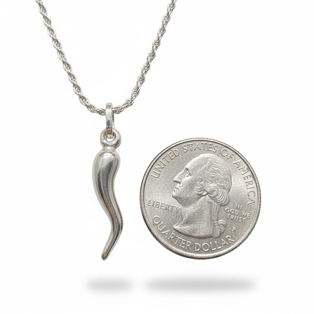 Solid Silver Italian Horn And Chain Necklace Set