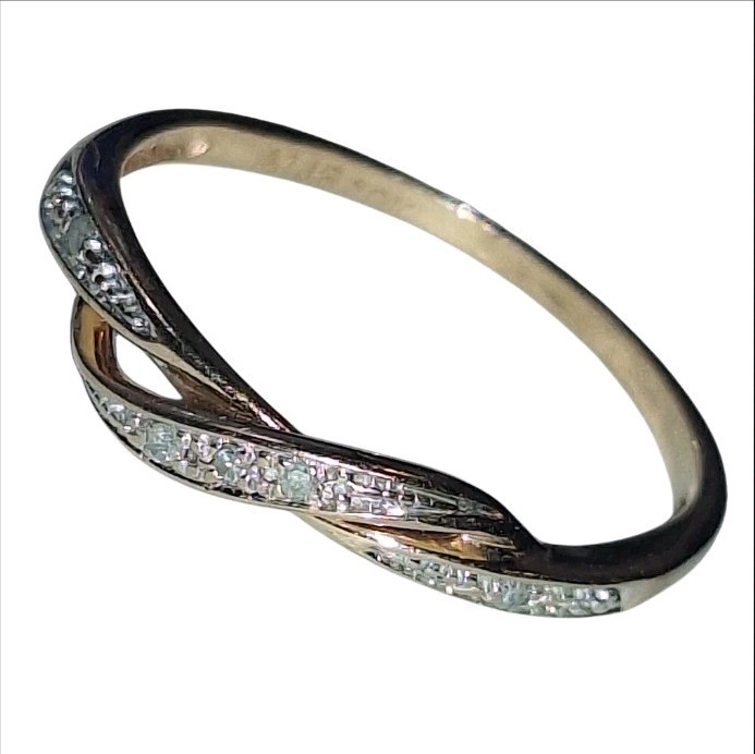 10K Gold 5 Genuine Diamond Twist Crossover Ring Sz 7.5 1.35g