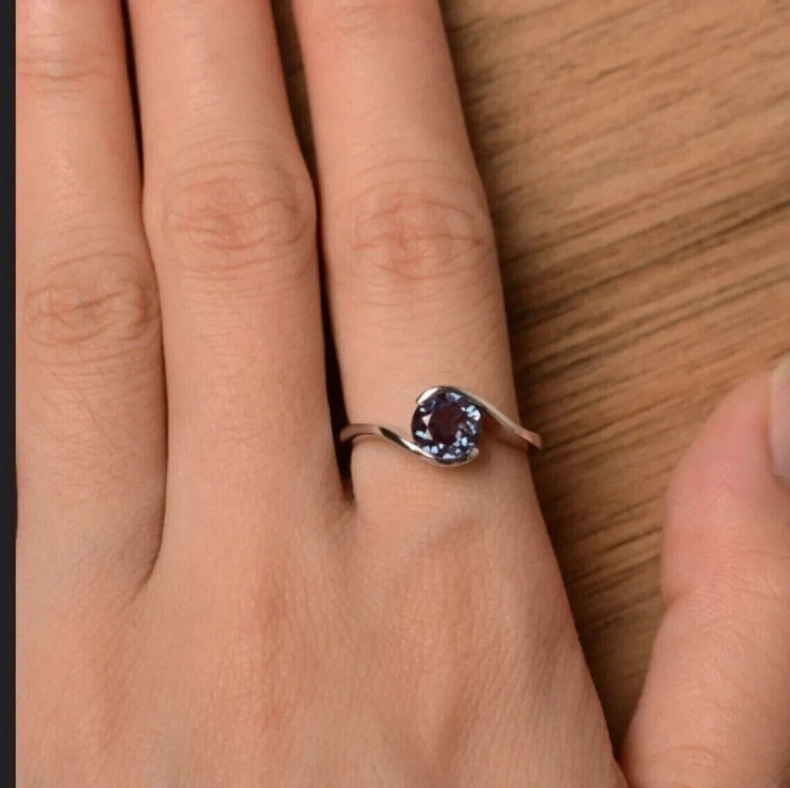 1.50Ct Round Cut Simulated Alexandrite Engagement Ring 14k White Gold Plated