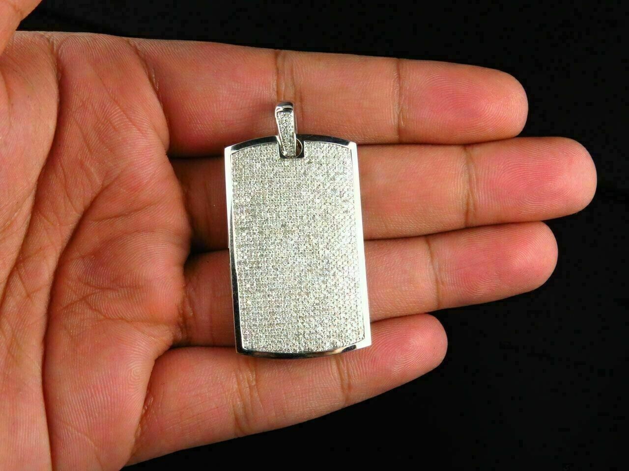 925 Sterling Silver Simulated Diamond Dog Tag Pendant In 14K White Gold Plated