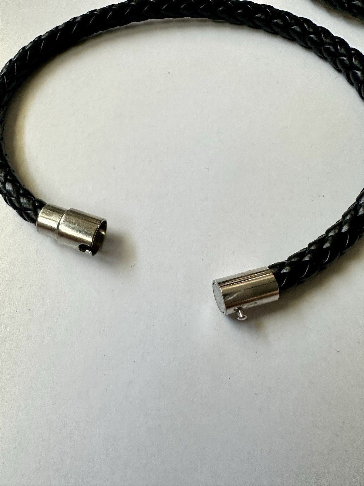 Black Braided Leather Wrap Bracelet with Silver-Tone Magnetic Clasp