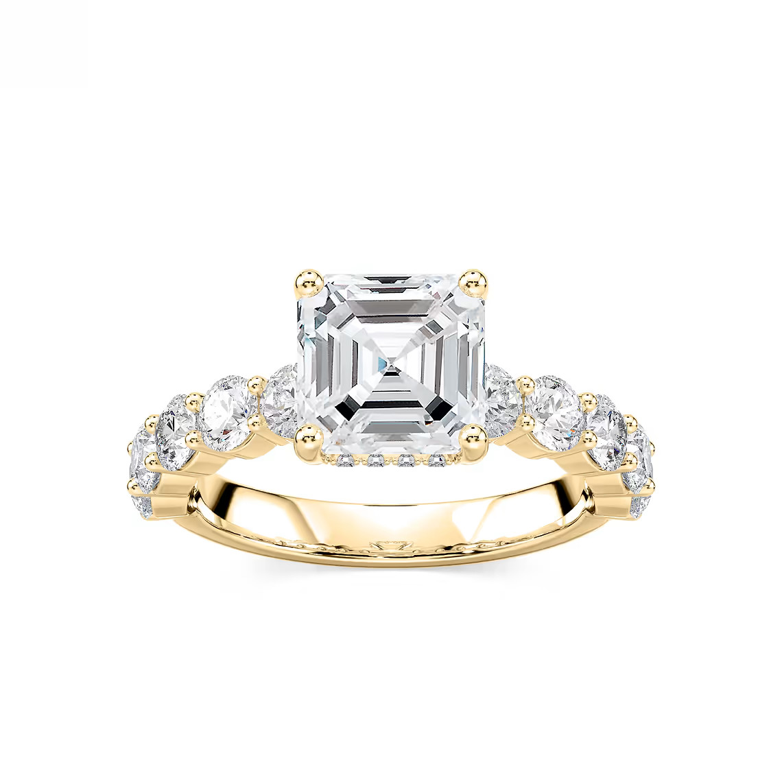 3.50 CTW Asscher Cut Lab Diamond Engagement Ring with Oval Side Stones IGI 14K