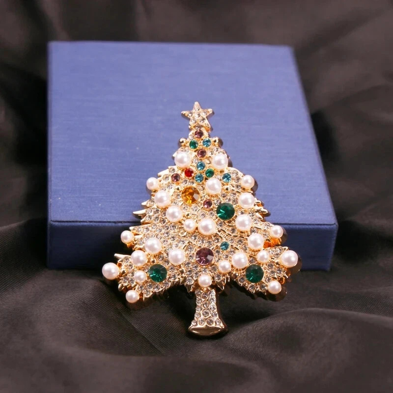 Vintage Crystal Baroque Christmas Tree Brooch Pin Jewelry Gift Accessories