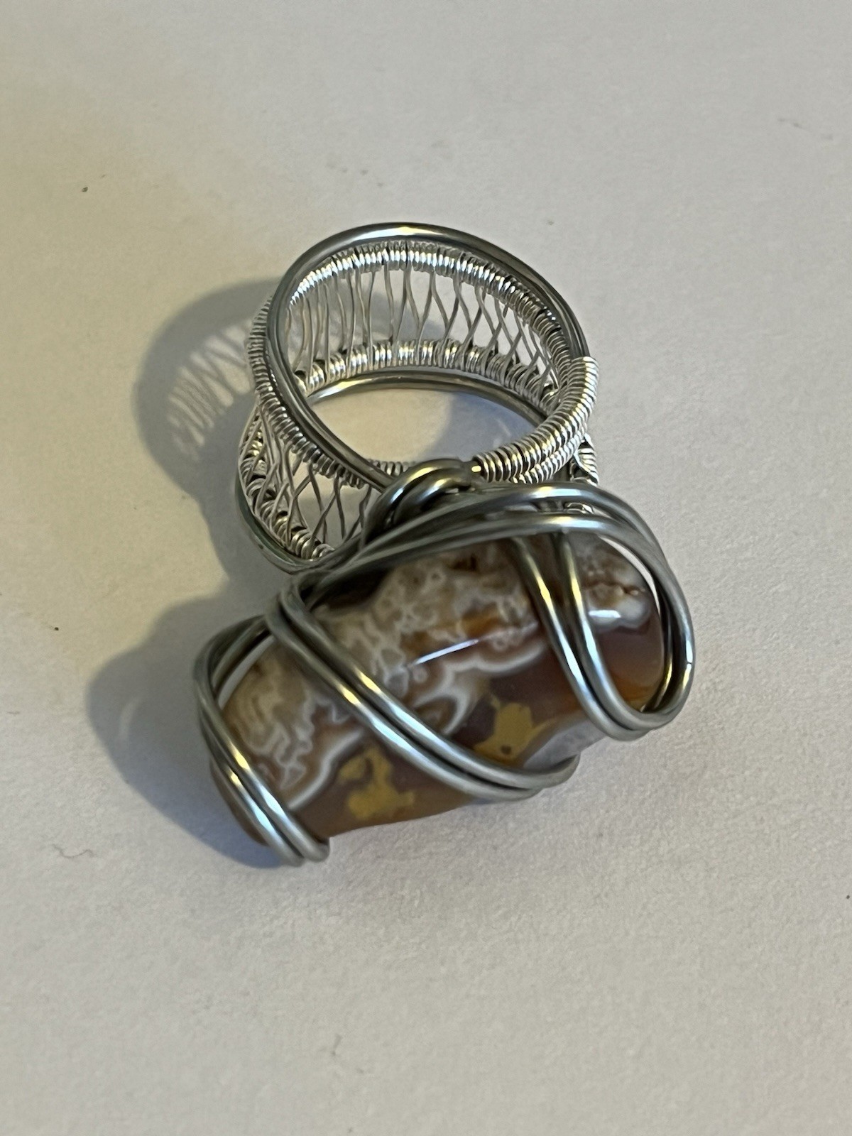 Hand Wrapped Polished Agate Ring Size 5 :OVC2